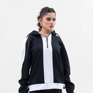 Ensemble de survêtement color block pour femme avec sweat à capuche et pantalon large, 2 pièces, tenue de sport décontractée, vente en gros - Product Image 1