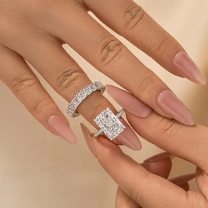 925 Silver Moissanite 7 Ct Radiant Cut Engagement <b>Ring</b> with <b>Cushion</b>&Radiant Cut <b>Wedding</b> Band in White Gold Plated <b>Ring</b> for Women - Product Image 2