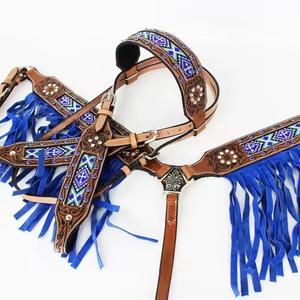 ชุดตะปูปักดิ้นสีฟ้าพร้อมลูกปัดหนังวัวชุดหมุดม้า - Product Image 1
