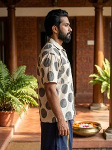 Artisan Handcrafted Men’s <b>Half</b> Sleeve Cotton <b>Shirt</b> with Bold Charcoal Grey Polka Dot Print Ethical Fashion for Modern Men - Product Image 4