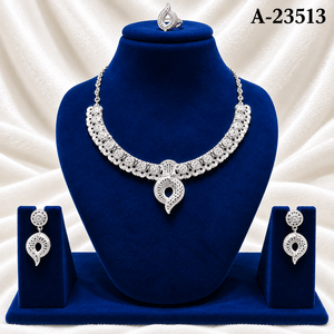MOLL JEWELLERS Classic Flower Design Tibetan Silver Zircon Rhodium Plated Necklace Earring <b>Set</b> <b>for</b> <b>Women</b> <b>Wedding</b> Jewelry A-23511 - Product Image 3