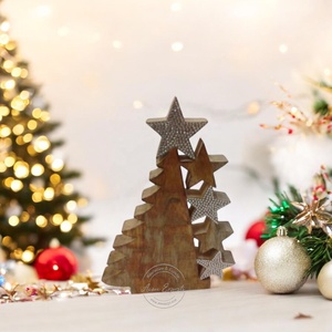Decoración de árbol de Navidad de madera rústica, adorno de estrella, mesa festiva, regalo de acento de vacaciones - Product Image 1