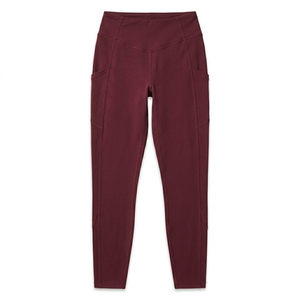 Maroon Color <b>Leggings</b> <b>with</b> <b>Pocket</b> High Waist Full Length Knitted Spandex Polyester Breathable Quick Dry Women's Activewear - Product Image 5