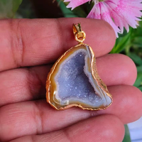 Collier pendentif en cristal d'agate noire Druzy naturelle, qualité supérieure, pierre gemme géode polie, vente en gros, best-seller, mode