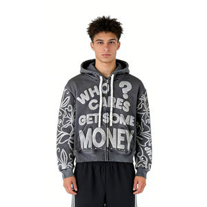 Sudadera con Capucha Personalizada con Logotipo OEM ODM, Estilo Urbano, con Pedrería, Cierre de Cremallera, Estampado Puff, 500GSM, Algodón Grueso de Alta Calidad, Directo de Fábrica para Hombre - Product Image 6