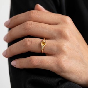 Citrine Color Square Shape Gemstone <b>Promise</b> <b>Ring</b> For <b>Men</b> 14K Solid Gold Party Proposal Gift For Friends Her - Product Image 5
