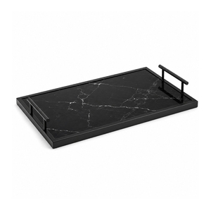 Bandeja de Servir de Mármol Negro Premium con Asas de Metal Negro Mate Resistentes, Diseñada para Hogares de Lujo, Hoteles, Restaurantes, Cafeterías y Salones de Té - Product Image 1