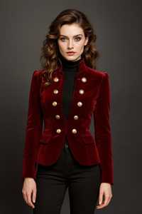 Women's Victorian Steampunk Velvet Coat <b>Jacket</b> , Vintage <b>Gothic</b> Burgundy Red Military Cosplay - Product Image 2