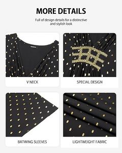 Abaya Larga con Estampado de Lunares Negros, Manga Larga, Corte Holgado, Cuello Redondo, Talla Grande para Mujer, Estilo Modesto para Uso Diario, Poliéster, Estilo de Medio Oriente - Product Image 3