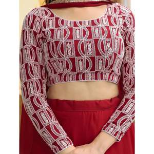 <b>Red</b> <b>Sequins</b> Georgette Evening Dress Lehenga Choli - Product Image 2