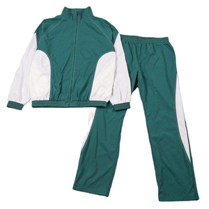 Customized Tracksuit Set Green White Color Blocking Full Zipper Sporty Style Breathable Polyester Adult Unisex Autumn Wear - Product Image 4