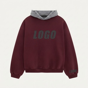 Sweat-shirt à capuche unisexe surdimensionné, couleur bordeaux, 100% coton, tissu molletonné français, vêtement décontracté pour l'automne, logo imprimé en strass sur le devant - Product Image 1