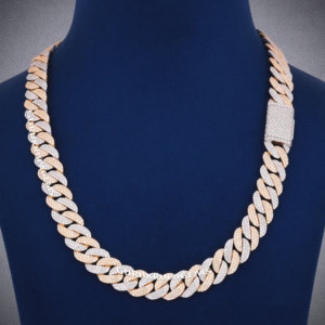 A 22 Inches 14mm miami two tone unisex 14kt solid yellow gold round cut lab diamonds ready to ship luxury look best cuban <b>chain</b> - Product Image 1