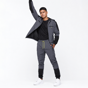Ensemble coupe-vent imperméable et coupe-vent, écologique, à capuche, avec manches raglan et design à empiècements color block, personnalisable avec logo, vente en gros - Product Image 6
