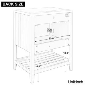 Mobile Bagno Moderno Bianco da 24 Pollici con Elegante Lavabo in Ceramica, Struttura in Legno Massello e Ripiano Aperto - Video Prodotto - Product Image 4