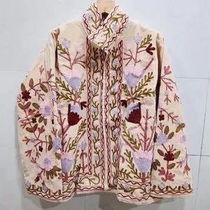 Veste en coton crème pour femmes, brodée Suzani, florale, bohème, ethnique, faite à la main, vintage, décontractée - Product Image 5