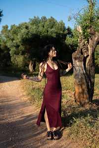 Vestido largo de viscosa con espalda descubierta, doble abertura, estilo fluido, vestido de verano bohemio, atuendo para festivales, cómodo, talla única para mujer - Product Image 1