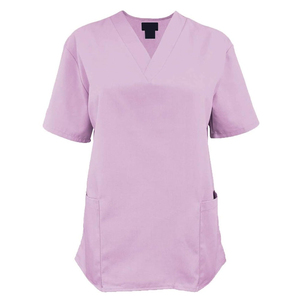 Women's Pink V-Neck <b>Scrub</b> <b>Top</b> Pockets Matching Pants Hospital Uniform Set 100% Cotton Woven Fabric Needle Detection Seamless - Product Image 5