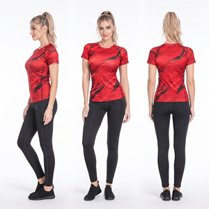 T-shirt de yoga imprimé à manches courtes pour femme, séchage rapide, haut de sport respirant et ajusté pour la gym, T-shirt de sport imprimé pour femme - Product Image 4