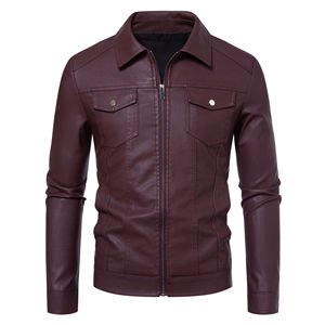 Chaqueta de cuero roja para hombre, estilo motero, con cremallera asimétrica, de cuero genuino, corte ajustado, para fiestas, estilo motociclista. - Product Image 4