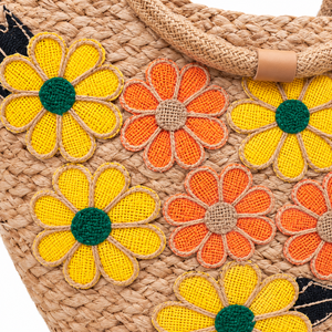 Sac fourre-tout personnalisable en jute tressé avec poignées annulaires et appliques lettres, écologique, pour la plage d'été, vente en gros - Product Image 2