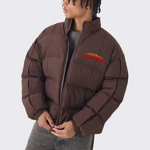 Wholesale Oversize Canvas Puffer Winter Jacket Men Stand Collar Front Logo <b>Windproof</b> Waterproof Breathable Eco-Friendly Zipper - Product Image 1