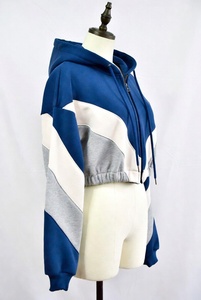 Sudadera Corta con Capucha para Mujer, Estilo Urbano, Bloques de Color, Manga Larga, Tejido Casual, Invierno, Azul, Blanco, Gris - Product Image 2