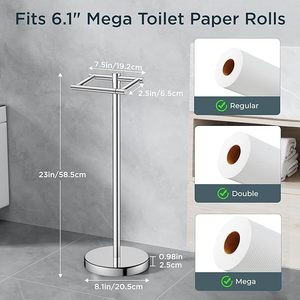 Soporte de papel higiénico cromado independiente de acero inoxidable, dispensador vertical de rollos de papel para baño con base pesada - Product Image 5