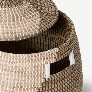 Panier flexible en jonc de mer/jacinthe d'eau rond/rectangulaire/carré, couleur naturelle/personnalisée, écologique, pour le rangement des vêtements - Product Image 2