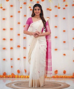 Sari de seda listo para enviar, vestido tradicional indio estilo Banarasi, sari drapeado con borde estampado para ceremonias. - Product Image 1