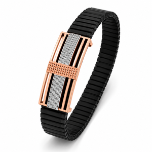 18KT Gold Black Ceramic Diamond Bar Bracelet <b>for</b> <b>Men</b> High Polish Contemporary Geometric Luxury Wedding Party Daily Wear Gift - Product Image 2