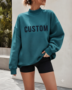 เสื้อสเวตเชิ้ตผู้หญิงคุณภาพสูง ทรงโอเวอร์ไซส์ คอเต่า ผ้าฟลีซ แขนเสื้อแบบดรอปโชว์เดอร์ สไตล์ลำลองสำหรับฤดูหนาว สตรีทแวร์ ผ้าฝ้าย 100% แห้งเร็ว - Product Image 1