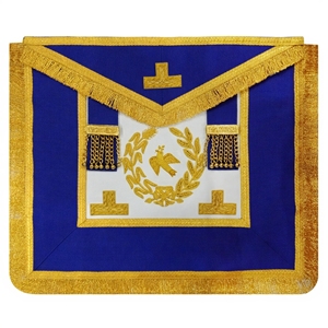 Tablier de cérémonie complet pour diacônes seniors et juniors, bleu roi, avec croix de laurier brodée or, perles et franges, Régalia maçonnique - Product Image 4
