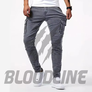 กางเกงยีนส์ทรงตรงสีฟ้าอ่อนสำหรับผู้ชาย แบรนด์ Bloodline ทรงปกติ เอวกลาง ระบายอากาศได้ดี ผ้ายีนส์ฟอกสี ผ้าฝ้าย แต่งขาด สไตล์ลำลอง - Product Image 1