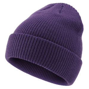 Purple Knitted <b>Beanie</b> <b>Hat</b> Cuffed Solid Color Unisex Winter Cap for Adults Casual Wear 56-58CM Acrylic Material - Product Image 1