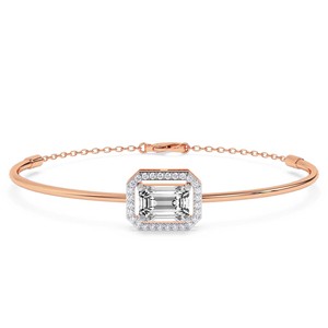 Nueva Pulsera Abrible de Lujo y Elegante en Oro Rosa de 14kt con Halo Estelle y Diamante Esmeralda de Laboratorio (1 Ct.) Tw. Marcado de Joyería Fina de Lujo - Product Image 2