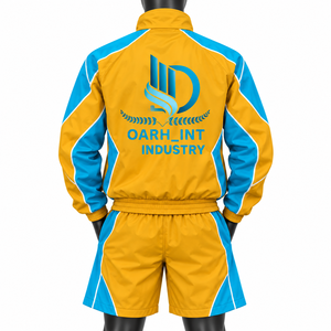 OARH_INT INDUSTRY ชุดเสื้อกันลมบล็อกสีเหลืองน้ำเงินสำหรับผู้ชาย ชุดกางเกงขาสั้นโพลีเอสเตอร์สไตล์สปอร์ตสำหรับใส่ในฤดูใบไม้ผลิ - Product Image 3