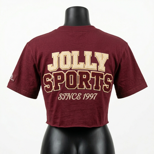 Women 180 GSM Heavy Cotton Crop <b>Top</b> T Shirt Chenille Applique Embroidery Custom Logo <b>Maroon</b> Crop <b>Top</b> T Shirt - Product Image 6