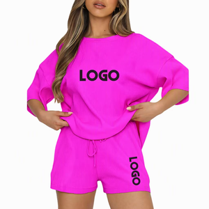 Women's 2 Piece Pink Velvet Hooded Sports <b>Set</b> With Rhinestone Lettering <b>Short</b> Sleeve Crop <b>Top</b> <b>And</b> Above Knee <b>Shorts</b> Spring - Product Image 1