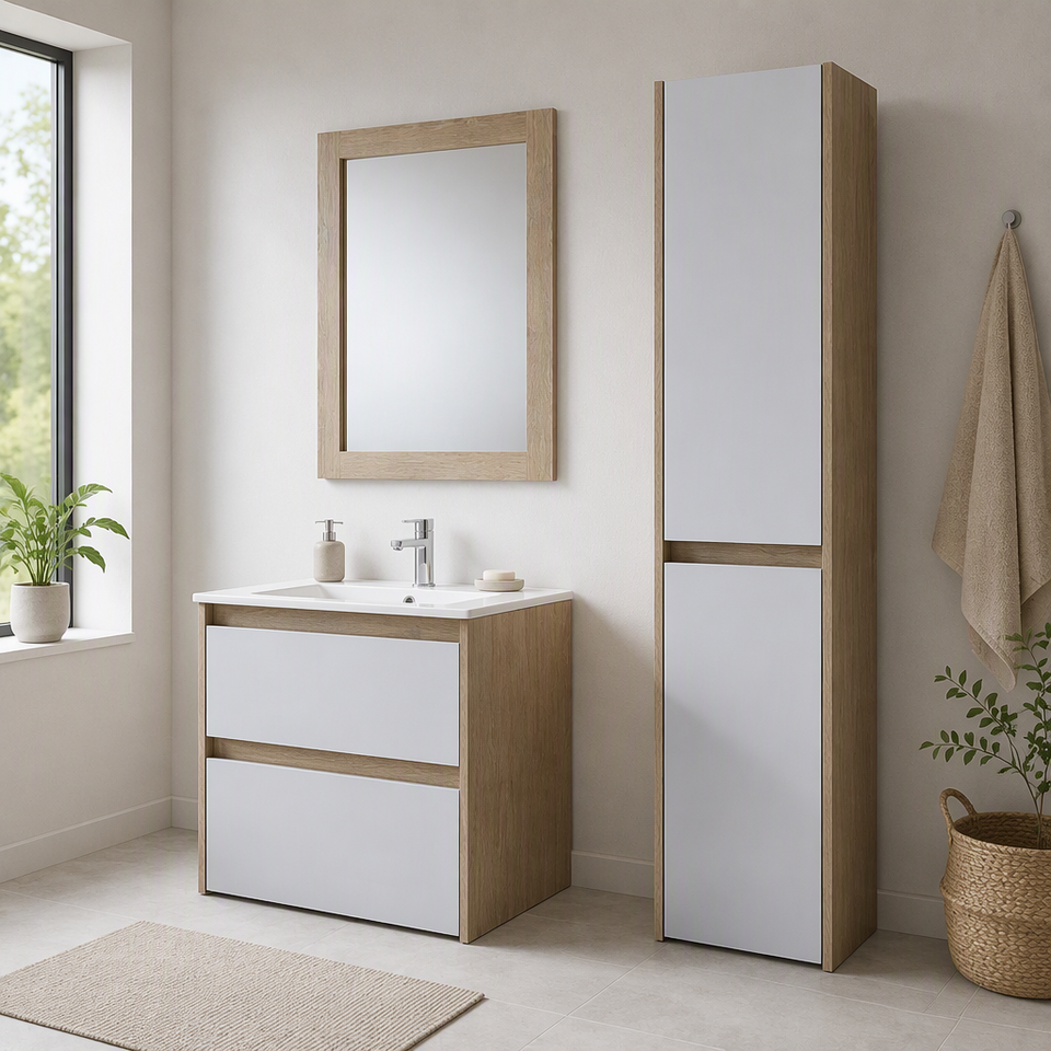 Modern Oak Finish PVC Bathroom Vanity Set 2 Drawer Toilet Cabinet with ...