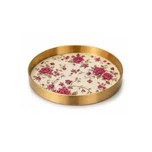 <b>Round</b> <b>Serving</b> <b>Tray</b> Black Rim Floral Pattern Decorative Residential Use - Product Image 2