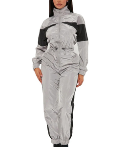 Chándal deportivo informal para mujer, de color personalizado, talla grande, con bloques de color, estilo urbano, chaqueta de nailon, con OEM. - Product Image 6