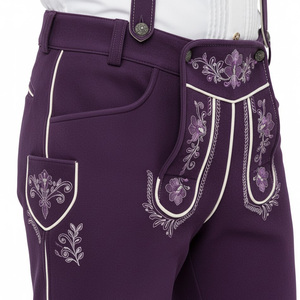 Lederhosen pour homme en cuir violet avec broderie, taille haute, style traditionnel bavarois pour l'Oktoberfest - Product Image 4