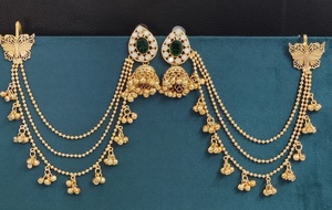 Boucles d'oreilles Earchain de qualité supérieure, Jhumka traditionnelles, parfaites pour les soirées, les occasions festives, design magnifique, légères - Product Image 6