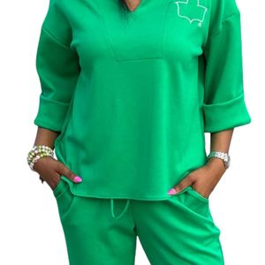 Pantalones de Verano Impermeables Ecológicos de Felpa Recta Green Luxe para Mujer, Pantalones Casuales de Moda, Conjunto Elegante de Dos Piezas - Product Image 6