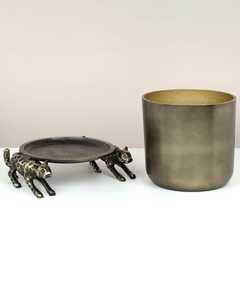 L 24 x W 23 x H 27 Cm Vintage Metal Flower Pot with Leopard Base for Indoor Plants Decorative Planter in Bronze Finish - Product Image 3