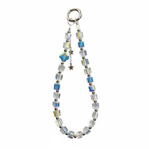 Cuentas de Cristal en Forma de Cubo, Correa con Dijes Iridiscentes, Cadena de Cuentas Estética, Dije Inspirado en la Galaxia, Colgante de Estrella Adorable, Cristal Transparente - Product Image 3
