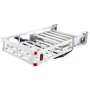 Porte-bagages de remorque en aluminium 48,03'' x 27,87'' avec rampe pliante, panier stabilisateur, extension S 27'', élévation 4'', abaissement 2'' - Product Image 1