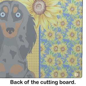 Tabla de cortar de vidrio templado decorativo Dachshund de girasoles de verano, tabla de servicio de cocina de gran tamaño para servir picar azul - Product Image 5