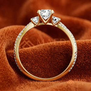 Moissanite Three <b>Stone</b> Ring for Women Gold Tone Engagement Wedding Anniversary Jewelry Elegant Daily Wear Style - Product Image 3
